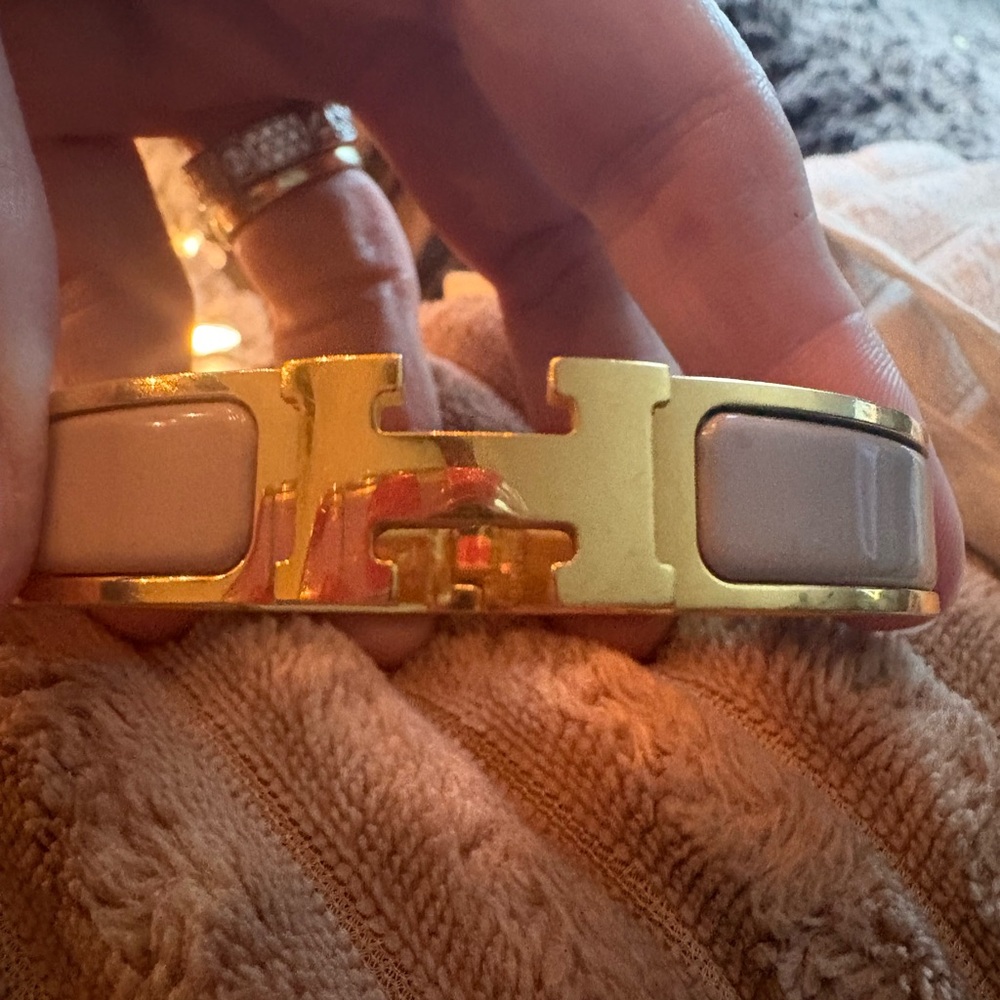 Hermes Clic Clac GM Gold and light brown Bracelet